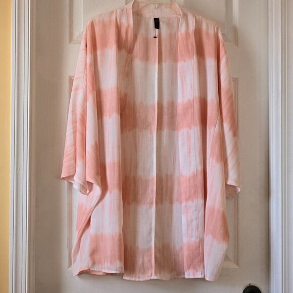 Lane Bryant Tie Dye Pink & White Open Front Kimono Top Plus Size 18/20 - Picture 4 of 12